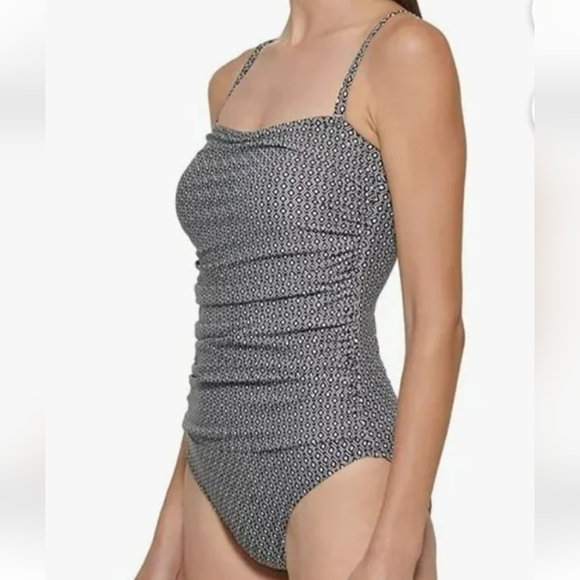 DKNY One piece Swimsuit Black White Diamond Stretchy Woman Med Strapless New - Picture 12 of 12